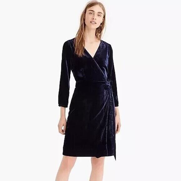 J. Crew Dresses & Skirts - NWT J. Crew Velvet Wrap Dress Long Sleeve Drapy Navy Blue K0145 Women's Size 0